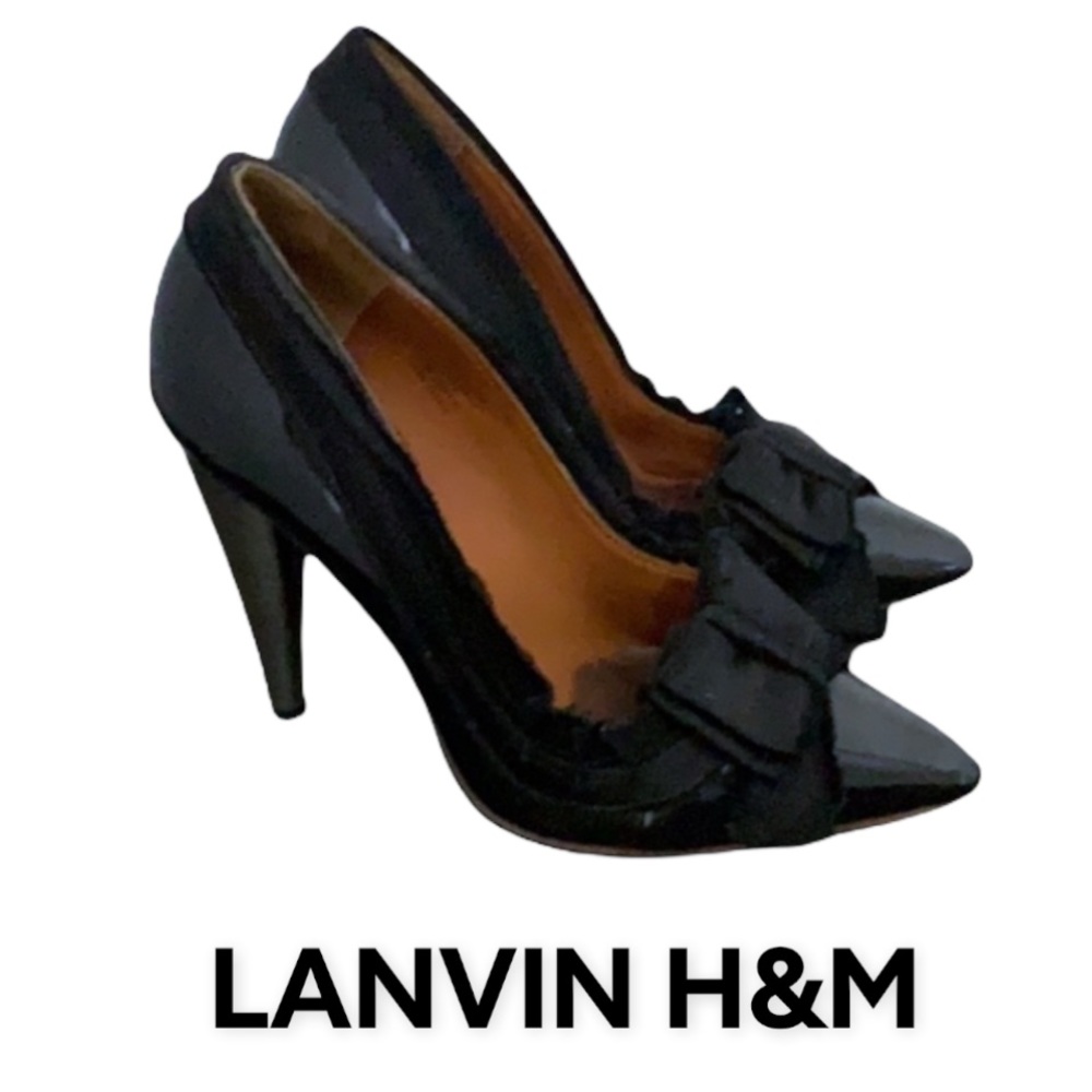 Authentic Lanvin for H&M designer patent leather bow heels 8